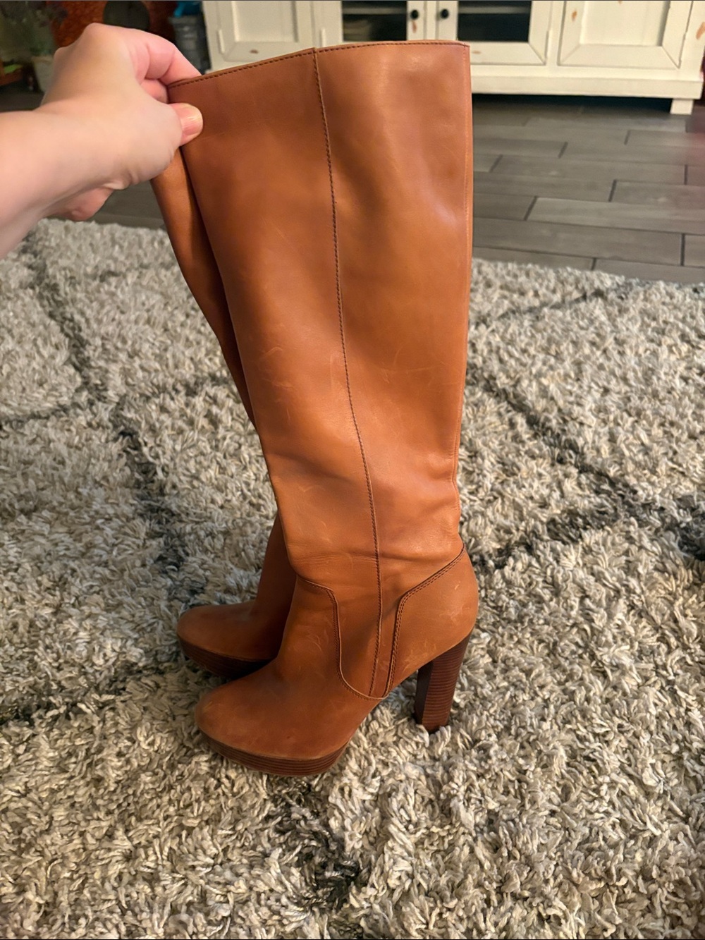 Michael Kors Tall Leather High-Heel Boots in Cognac Brown